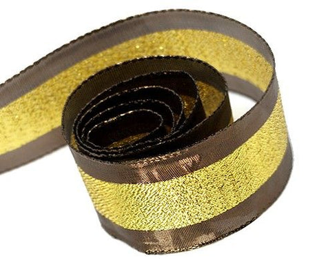 Brown / Gold - Glitz Ribbon - 1-1/2" x 50 Yards