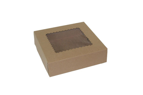 Kraft 4 Corner - Window Bakery Box - 9 x 9 x 2-1/2" - Case/250