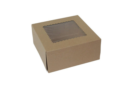 Kraft 4 Corner (Front Load) - Window Bakery Box - 9 x 9 x 4" (Front Load) - Case/150