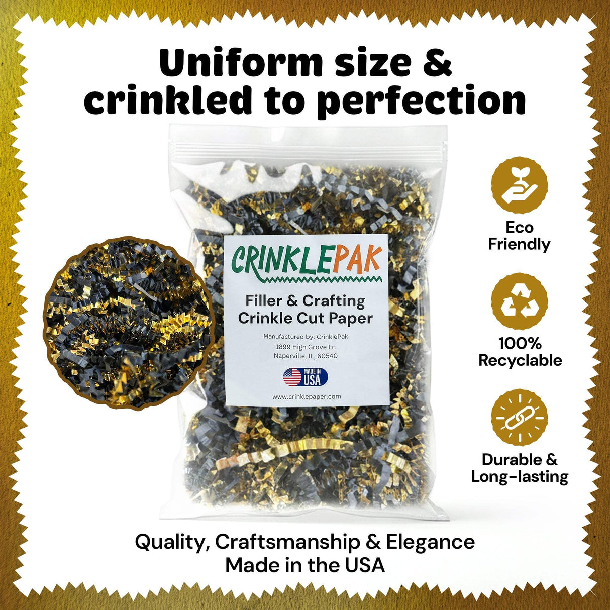 10lb Crinkle Paper Filler 10lb Black and Gold Metallic