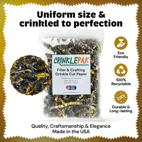 10lb Crinkle Paper Filler 10lb Black and Gold Metallic