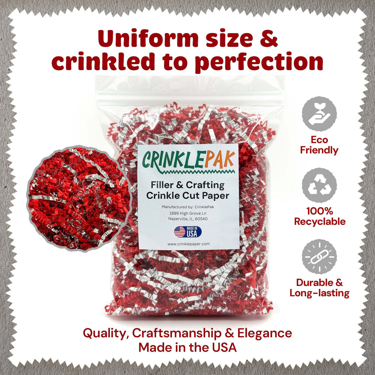 CrinklePak 10lb Red Silver Metallic Premium Crinkle Paper Product