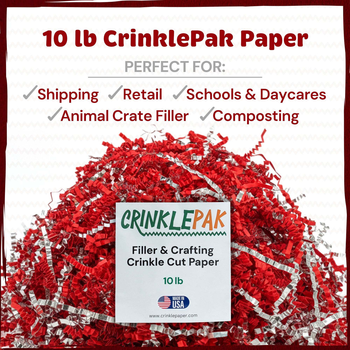 CrinklePak 10lb Red Silver Metallic Premium Crinkle Paper Product