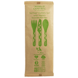 World Centric 6” Wrapped Fiber Cutlery Set: Fork, Knife, Spoon, Napkin (QTY:250)