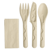 World Centric 6” Wrapped Fiber Cutlery Set: Fork, Knife, Spoon, Napkin (QTY:250)