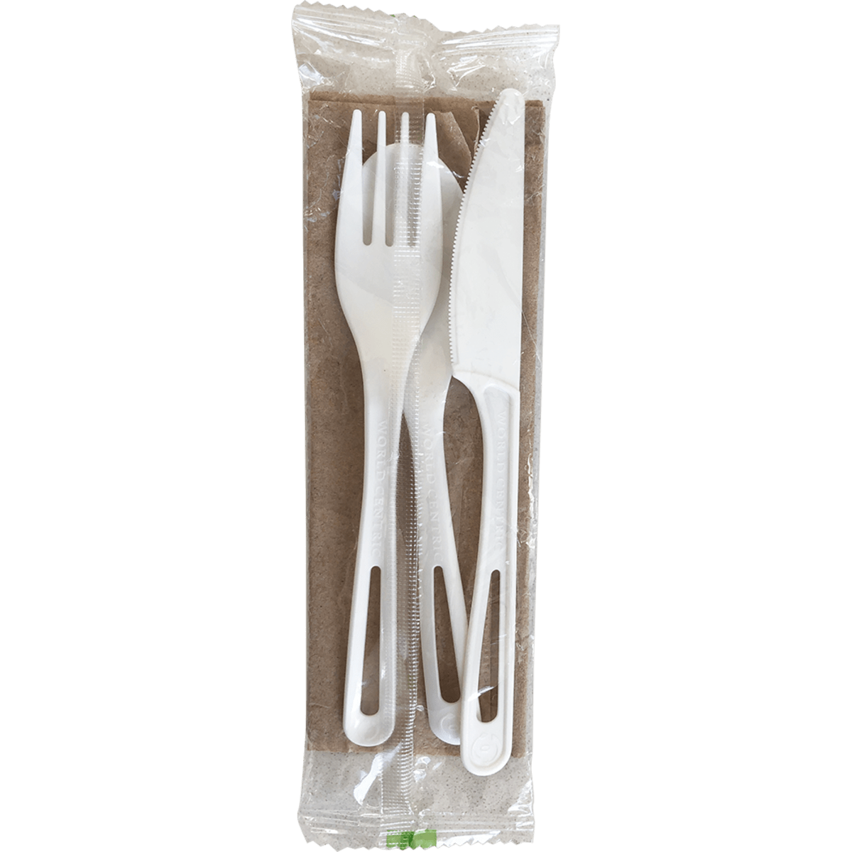 World Centric 6 in Ribbed TPLA Cutlery Set (Fork, Knife, Spoon, Napkin) (QTY 250), SKU AS-PS-TNL