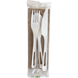 World Centric 6 in Ribbed TPLA Cutlery Set (Fork, Knife, Spoon, Napkin) (QTY 250), SKU AS-PS-TNL