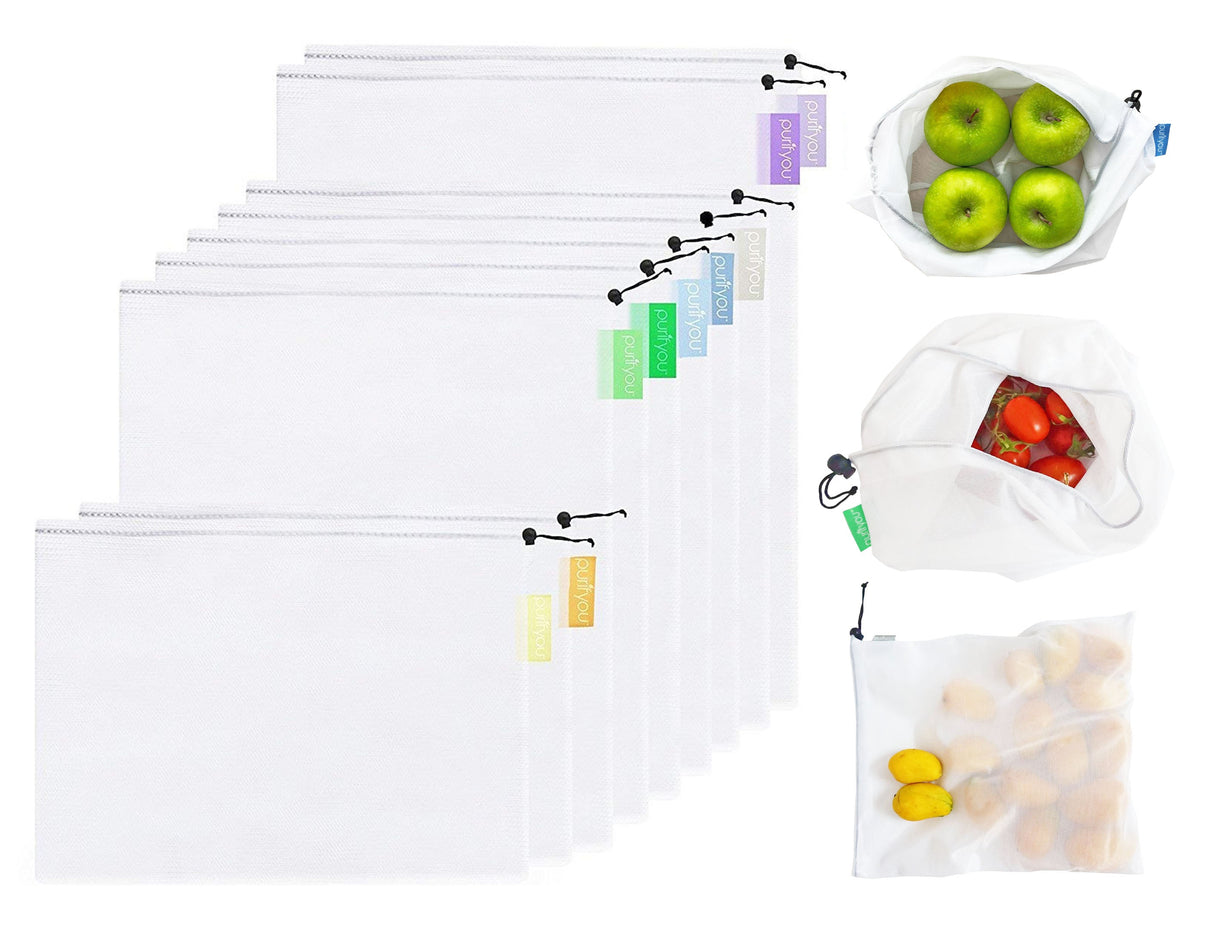 purifyou Reusable Mesh Bags - Market Bag for Fresh Produce, Groceries, Storage & Gifts (sold per set)