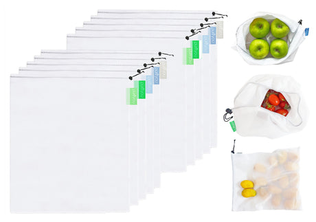 purifyou Reusable Mesh Bags - Market Bag for Fresh Produce, Groceries, Storage & Gifts (sold per set)