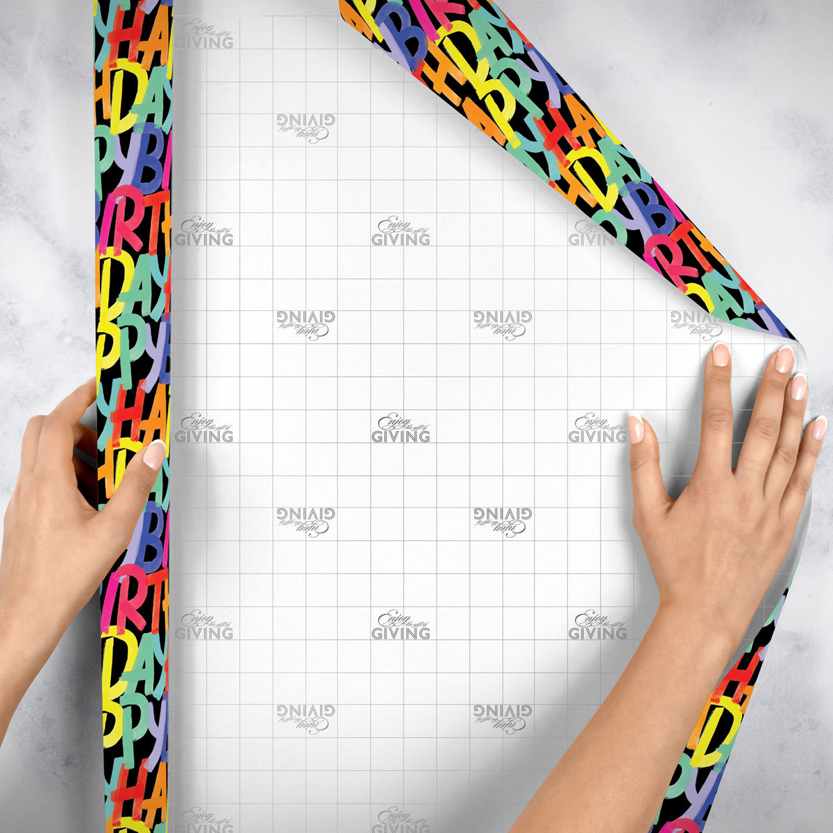 Rainbow Birthday Black Gift Wrap - B457.1e.jpg