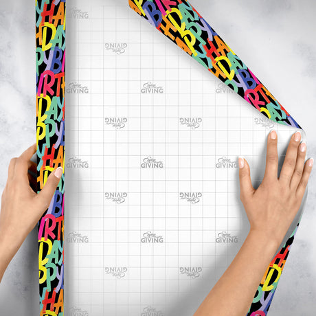 Rainbow Birthday Black Gift Wrap - B457.1e.jpg