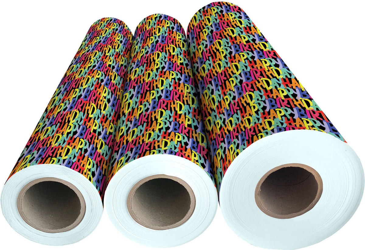 Rainbow Birthday Black Gift Wrap - B457.1g.jpg