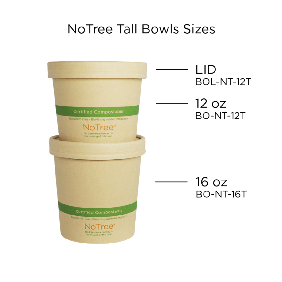World Centric Compostable NoTree Paper Lid for 12-16 oz Tall Bowls, Natural (QTY 500), SKU BOL-NT-12T