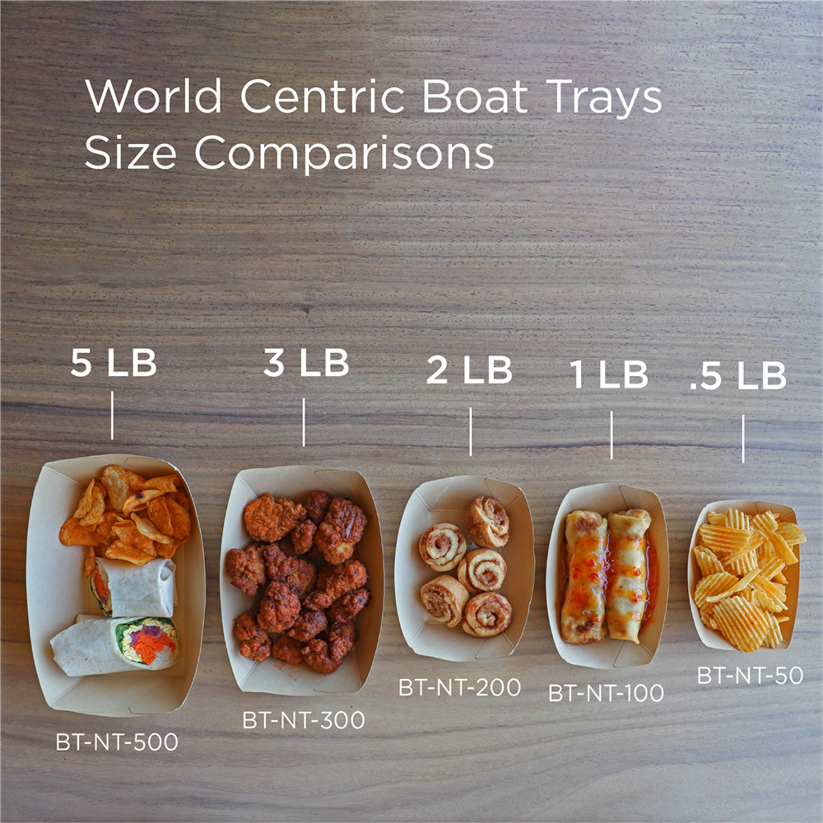 World Centric 5lb NoTree Compostable Boat Tray, FSC Bamboo (QTY 500), SKU BT-NT-500