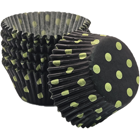 Hot Dots - Black W/Lime Green Dots - Baking Cup - 2" (Dia) x 1-1/4" (H)