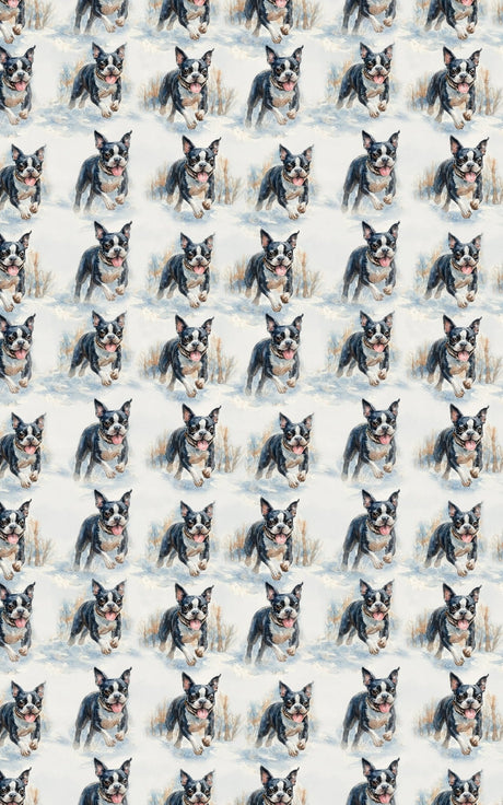 Tuxedo Tracks in the Snow - Boston Terrier Wrapping Paper