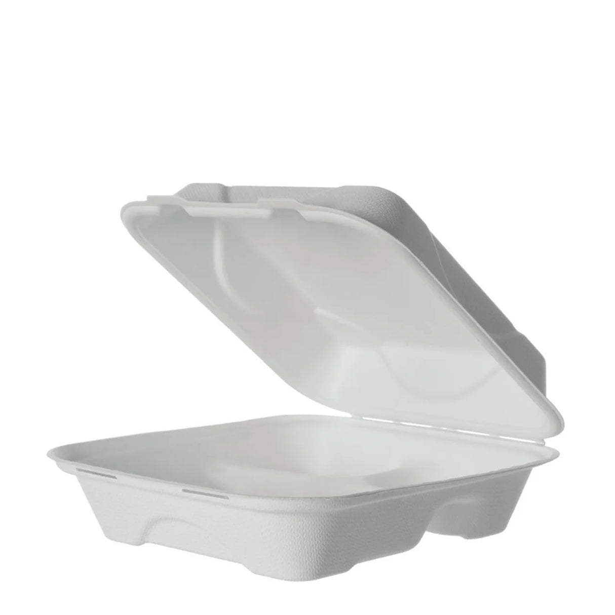 Eco-Products Vanguard 3-Compartment Sugarcane Fiber Clamshell, 8 x 8 x 3 in (QTY 200), SKU EP-HC83NFA