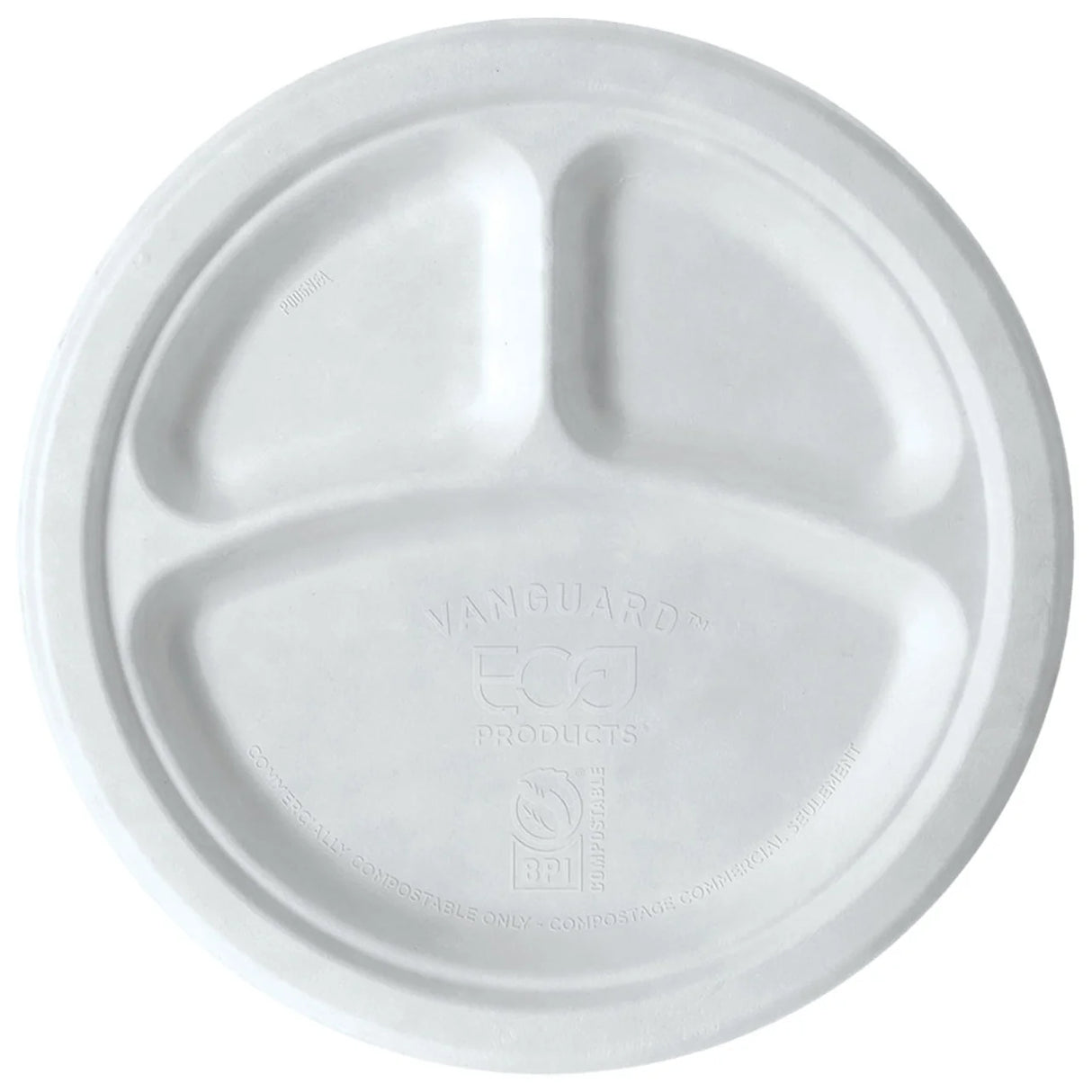 Eco-Products Vanguard 10" 3-Compartment Circle Plates, Renewable & Compostable (QTY 500), SKU EP-P007NFA
