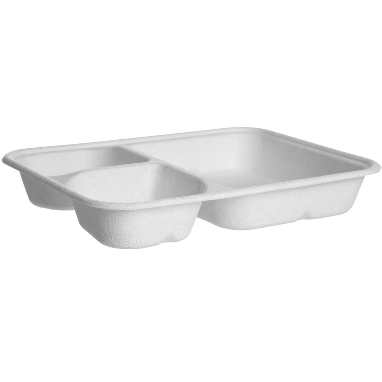 [OOS Until September 2026] Eco-Products Vanguard WorldView Renewable & Compostable Sugarcane 3-Compartment Tray, 6 x 8 in (QTY 400), SKU EP-SCRC863NFA