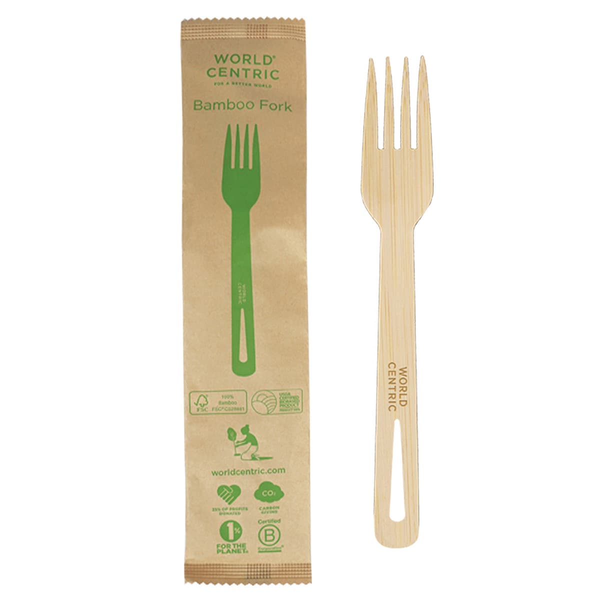 World Centric Bamboo Forks 6.7in Wrapped Compostable FSC Certified Cutlery (QTY 750), SKU FO-BB-I