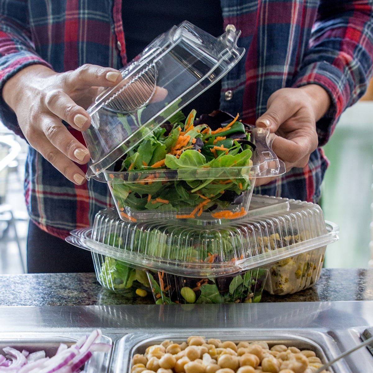 World Centric 6" x 6" x 3" Compostable PLA Clear Clamshell Containers (QTY:500)