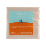 World Centric 5" x 5" Compostable 2-Ply Beverage Napkins – 100% Recycled Paper (QTY 4000), SKU NP-SC-BV