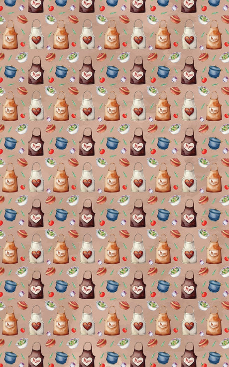 Mom's Apron - Brown - Watercolor Hearts Wrapping Paper