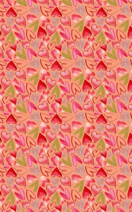 Mixed Hearts Light Salmon - Watercolor Hearts Wrapping Paper