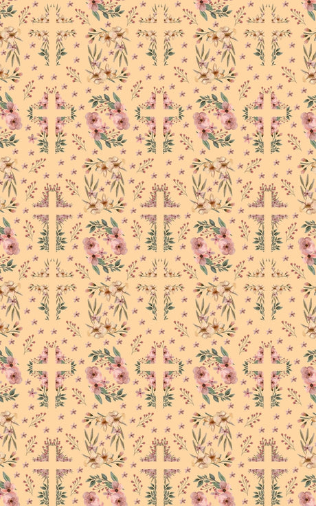 Easter Floral Cross - Orange Cream Wrapping Paper