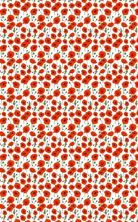 Summer Flowers II White - Watercolor Poppies Wrapping Paper