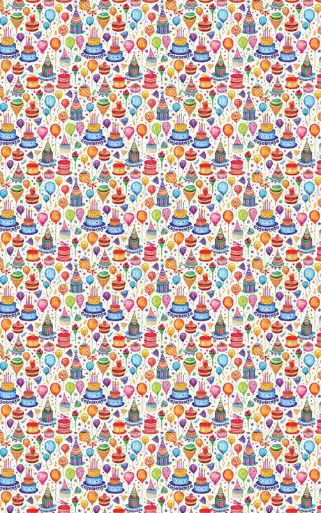 Cakes, Gifts & Birthday Wishes - Cakes, Gifts & Party Hats Wrapping Paper
