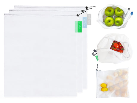 purifyou Reusable Mesh Bags - Market Bag for Fresh Produce, Groceries, Storage & Gifts (sold per set)