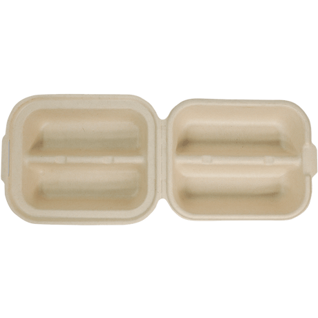 World Centric 8 x 5 x 3 in Fiber Taco Box 2-Compartment Compostable Takeout Container (QTY 300), SKU TO-SC-T2-LFS