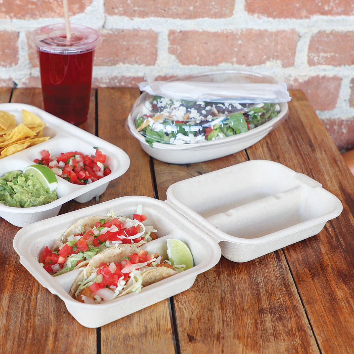 World Centric 8 x 5 x 3 in Fiber Taco Box 2-Compartment Compostable Takeout Container (QTY 300), SKU TO-SC-T2-LFS