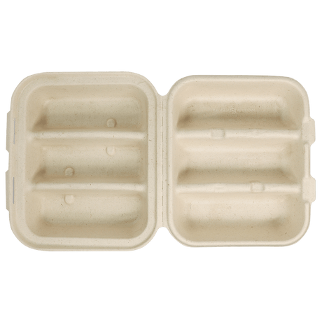 World Centric Fiber Taco Box 3-Compartment 8x7x3in Compostable (QTY 300), SKU TO-SC-T3-LFS