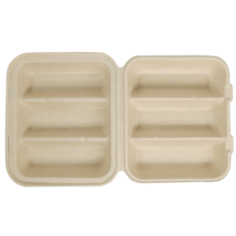 World Centric 3-Compartment Fiber Taco Box, 9 x 8 x 3 in (QTY 300), SKU TO-SC-T39-LFS