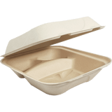 World Centric 8 x 8 x 3 in Fiber Clamshell, 3-Compartment PLA Lined (QTY 300), SKU TO-SC-U8TL-LF