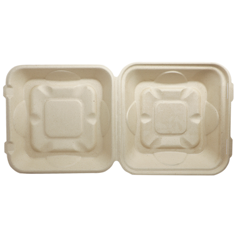 World Centric Fiber Clamshell Takeout Container, Bamboo Plant Fiber, 9 x 9 x 3 in (QTY 300), SKU TO-SC-U9-LFP