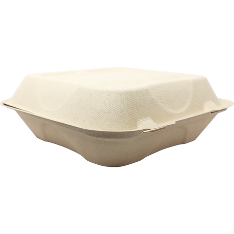 World Centric Fiber Clamshell Takeout Container, Bamboo Plant Fiber, 9 x 9 x 3 in (QTY 300), SKU TO-SC-U9-LFP