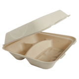 World Centric 9x9x3" Fiber Clamshell, 3-Compt PLA Lined (QTY:300)