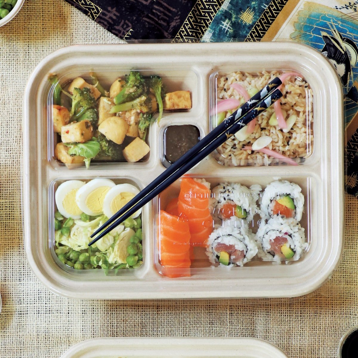 World Centric Fiber Bento Sushi Box, 5-Compt (QTY:300)