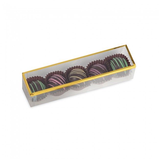 Clear/Gold - Gold Rimmed Rectangle Candy Box - (5 Pc.) 6-1/4 x 1-1/2 x 1-3/8"