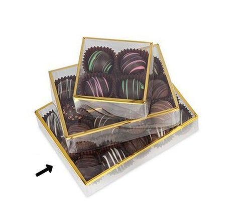 Clear/Gold - Gold Rimmed Rectangle Candy Box - 6 x 4-1/2 x 1-3/8"