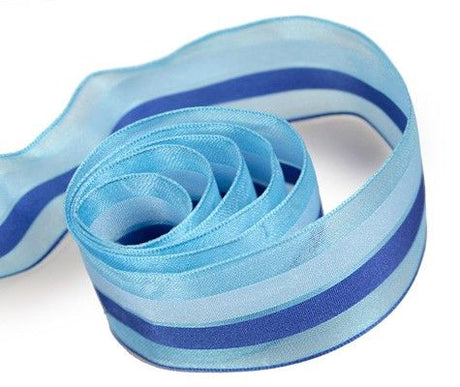 Light Blue / Blue - Beach Stripes Ribbon - 1-1/2" x 25 Yards