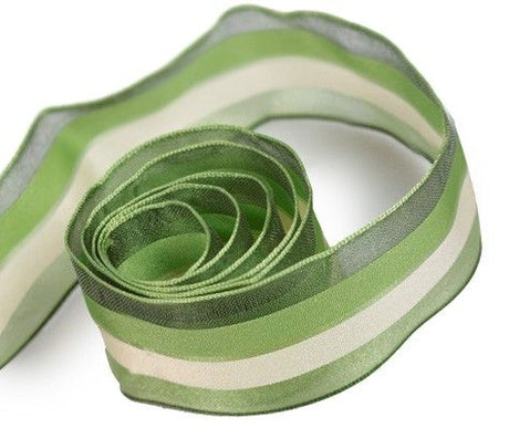 Light Green / Green - Beach Stripes Ribbon - 1-1/2" x 25 Yards