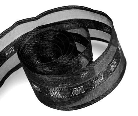 Black Sheer w/ Satin & Metallic Silver Center - Beatrice Sheer & Satin Center Ribbon - 1-1/2" x 50 Yards
