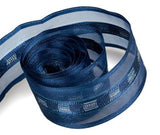 Light Navy Sheer w/ Satin & Metallic Silver Center - Beatrice Sheer & Satin Center Ribbon - 1-1/2" x 50 Yards
