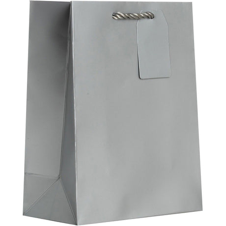 Matte Metallic Silver - Gift Bag w/Tag - 8 x 4 x 10"