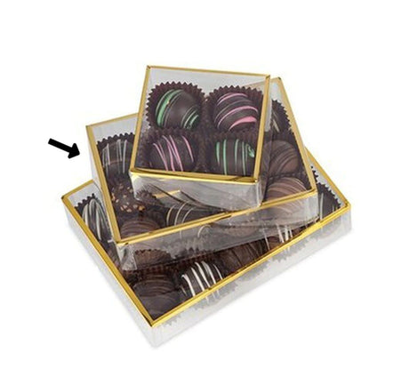 Clear/Gold - Gold Rimmed Rectangle Candy Box - 4-1/2 x 3 x 1-3/8"