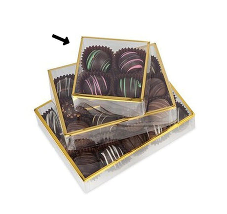Clear/Gold - Gold Metallic Rimmed Square Candy Box - 3 x 3 x 1-3/8"
